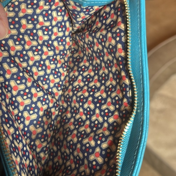 TORY BURCH Zip Around Snap Blue Leather Logo Wallet Clutch - Picture 9 of 10